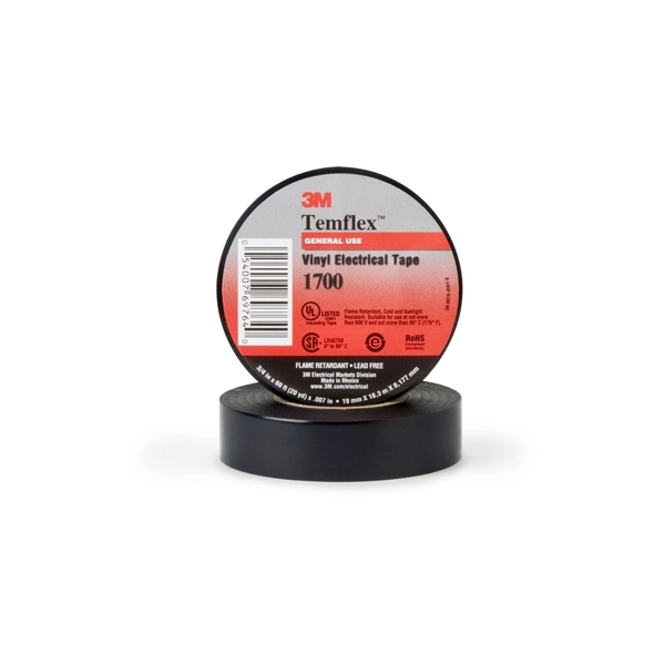 3M 3M TEMFLEX GENERAL USE GRADE, TAPE 3/4" X 60' VINYL BLACK 183036